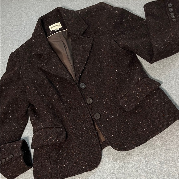 St. John's Bay Jackets & Blazers - Womens Tweed Wool Blazer Jacket Medium Brown Office Career Old Money Preppy